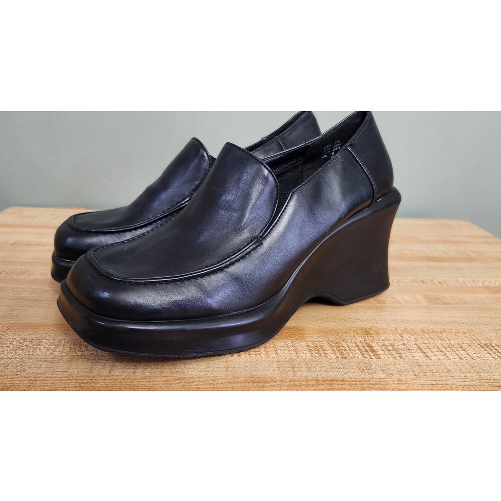 Vintage Lower East Side Platform Wedge Loafers Women's 7.5 Black Y2K Grunge